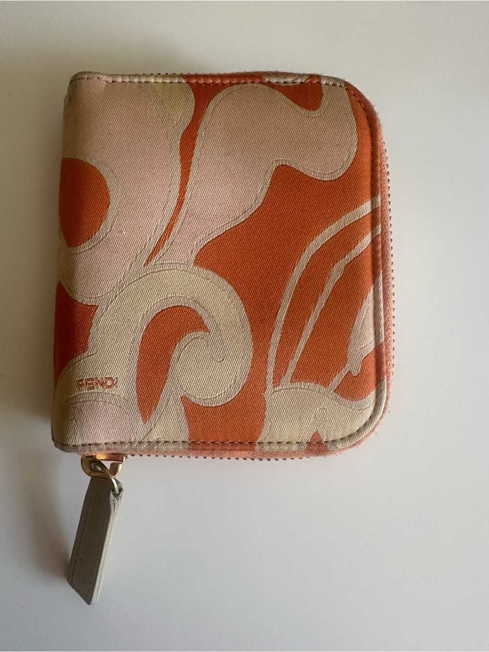 Fendi Orange and Cream Zip-Around Canvas Wallet